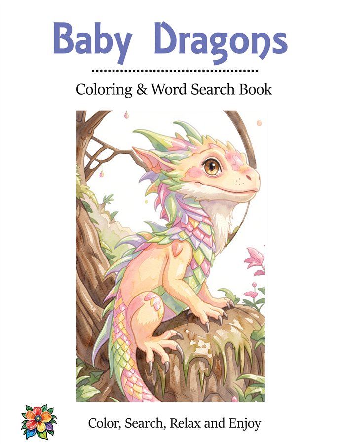 Baby Dragons Printable Coloring and Word Search Bundle cover