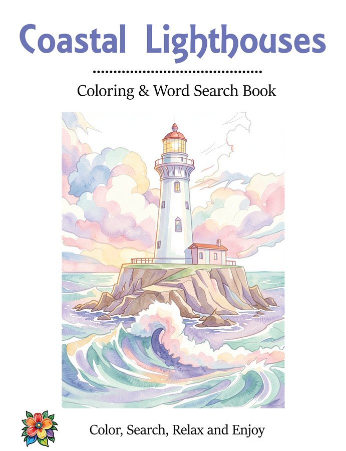 Coastal Lighthouses Printable Coloring and Word Search Bundle cover