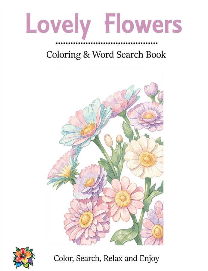 Lovely Flowers Printable Coloring and Word Search Bundle cover