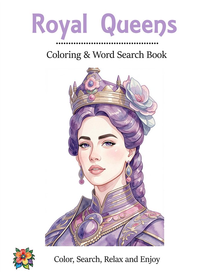 Royal Queens Printable Coloring and Word Search Bundle cover
